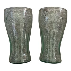 Vintage Coca-Cola Clear Embossed Glass Set Miniature LOT of 2